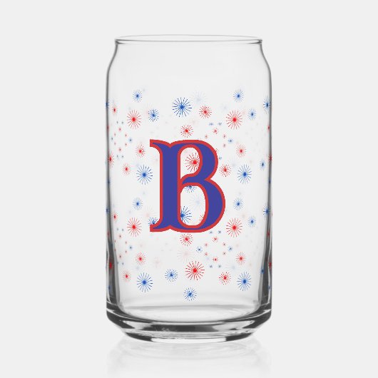 Rood wit en blauw monogram vuurwerk blikvorm glas (Voorkant)