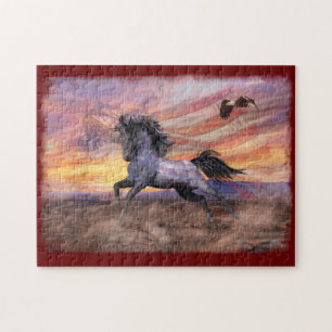 Rood wit en blauw Mustang paard Legpuzzel