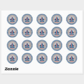 Rood wit en blauw nautische zeilboot verjaardag ronde sticker (Vel)