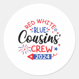 Rood wit en blauw neef bemanning 4th van juli fami ronde sticker