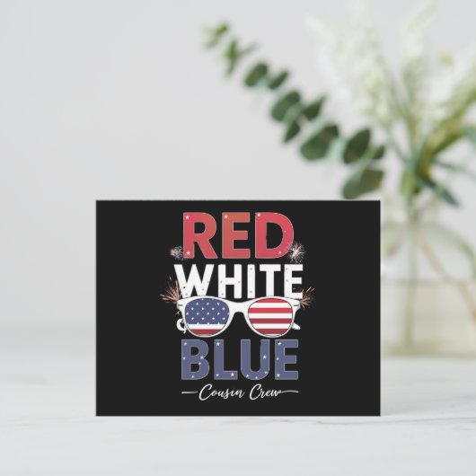 Rood wit en blauw neef crew 4th van juli briefkaart (Staand voorkant)