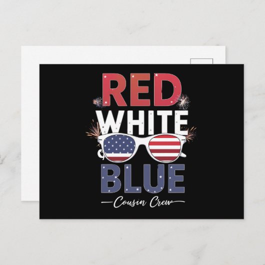 Rood wit en blauw neef crew 4th van juli briefkaart (Voorkant / Achterkant)