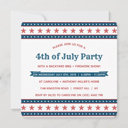 Rood, wit en blauw op 4 juli kaart (Voorkant)