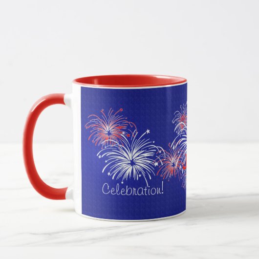 Rood, wit en blauw op 4 juli vuurwerk mok (Links)
