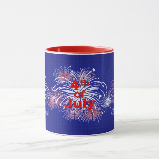 Rood, wit en blauw op 4 juli vuurwerk mok (Midden)