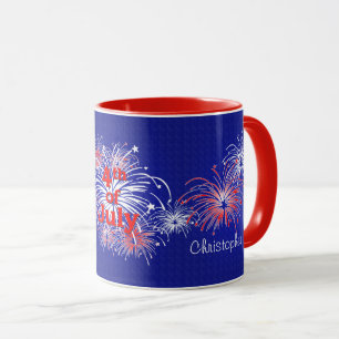 Rood, wit en blauw op 4 juli vuurwerk mok