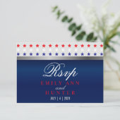 Rood, wit en blauw patriottisch Star Weddenschap RSVP Kaartje (Staand voorkant)