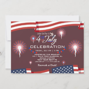 Rood Wit en Blauw Patriottisch Vuurwerk 4 juli Kaart