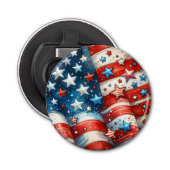 Rood, Wit en Blauw Patriottische Amerikaanse vlag  Button Flesopener (Voorkant)