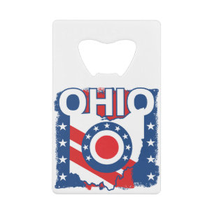 Rood Wit en Blauw Patriottische Grunge Ohio Kredietkaart Flessenopener
