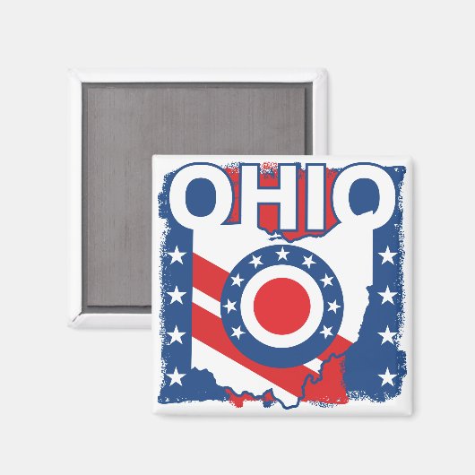 Rood Wit en Blauw Patriottische Grunge Ohio Magneet (Voorkant / Achterkant)