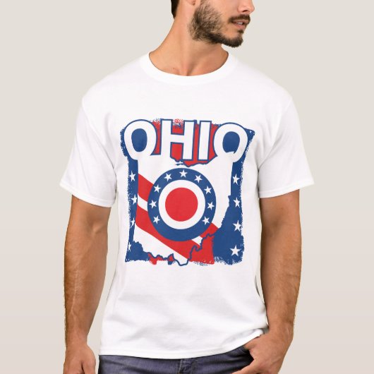 Rood Wit en Blauw Patriottische Grunge Ohio T-shirt (Voorkant)