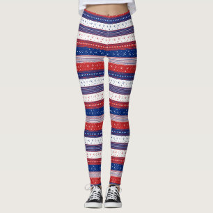 Rood wit en blauw patriottische strepen patroon leggings
