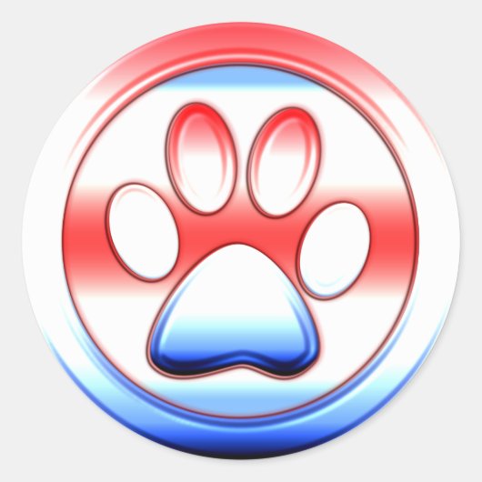 Rood Wit en Blauw Paw Print Ronde Sticker (Voorkant)