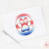 Rood Wit en Blauw Paw Print Ronde Sticker (Envelop)
