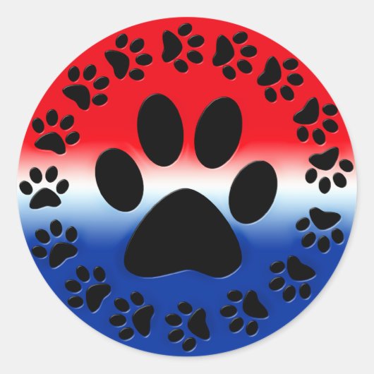 Rood Wit en Blauw Paw Prints Cirkel Ronde Sticker (Voorkant)