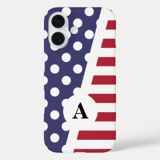 Rood Wit en Blauw Polka Dot en Streeppatroon iPhone 16 Hoesje