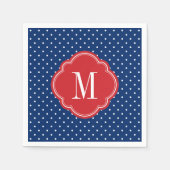 Rood Wit en Blauw Polka Dots Monogram Servetten (Voorkant)