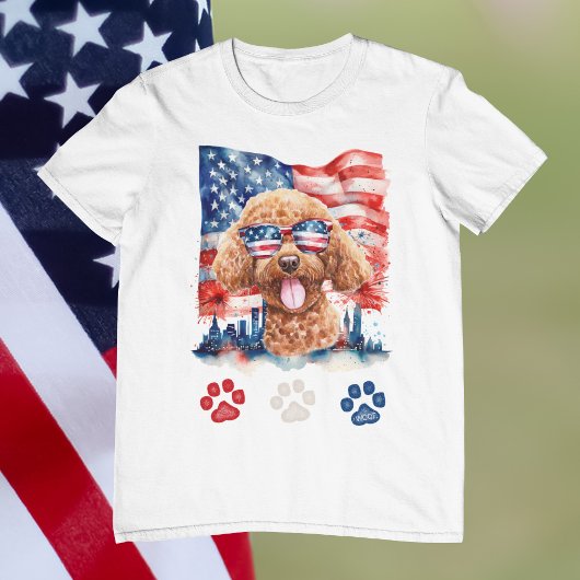 Rood Wit en Blauw Poodle Dog American 4th van juli T-shirt