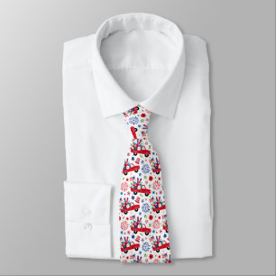 Rood Wit en Blauw Rode Truck 4 Juli Enkele Print Stropdas