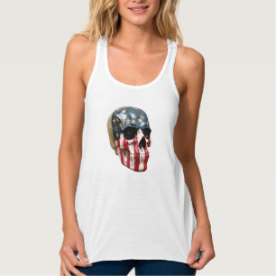 Rood Wit en Blauw schilderen realistische schedel  Tanktop