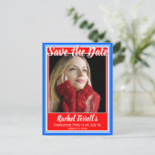 Rood wit en blauw sparen het Afstuderen van de Dat Aankondigingskaart (Staand voorkant)