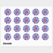 Rood wit en blauw Starburst Ronde Sticker (Vel)