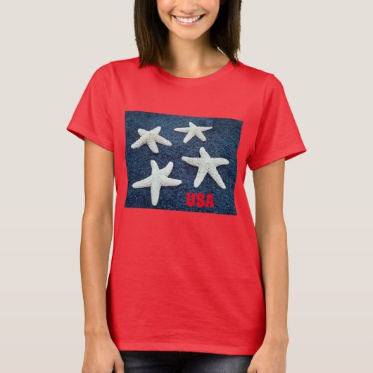 Rood wit en blauw Starfish Nautisch T-shirt (Voorkant)