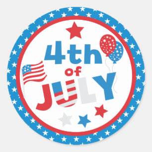 Rood, wit en blauw sterren en vlag Vierde juli Ronde Sticker