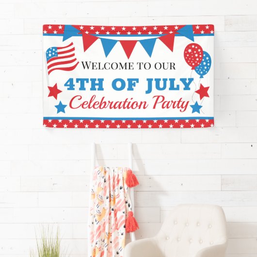 Rood, wit en blauw sterren en vlag Vierde juli Spandoek (Insitu)