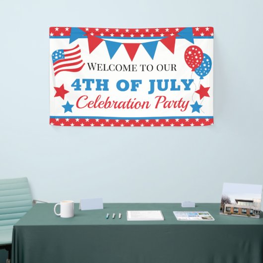 Rood, wit en blauw sterren en vlag Vierde juli Spandoek (Beurs)