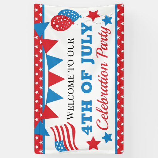 Rood, wit en blauw sterren en vlag Vierde juli Spandoek (Verticaal)
