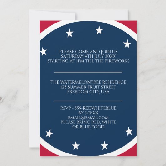 Rood Wit en Blauw Sterren Patriottisch 4 juli BBQ Kaart (Achterkant)