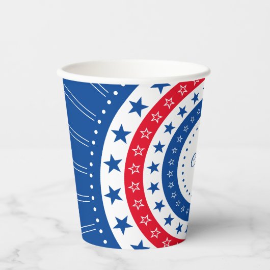 Rood, wit en blauw sterren vieren papieren bekers (Voorkant)