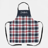 Rood wit en blauw Tartan Naam Schort (Voorkant)