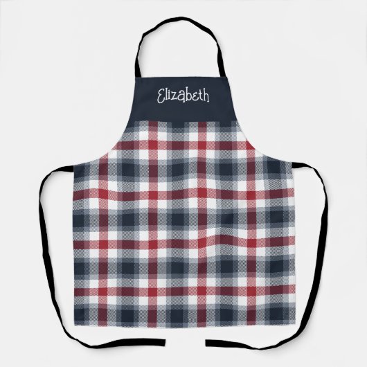 Rood wit en blauw Tartan Naam Schort (Voorkant)