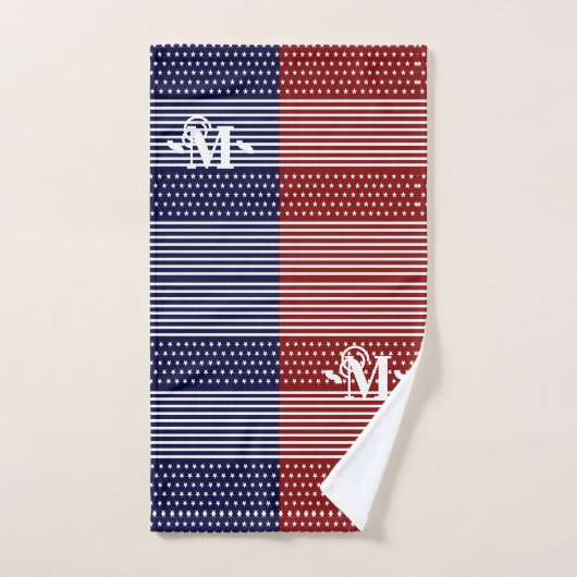 Rood Wit en Blauw Thema Sterren & Strepen Monogram Bad Handdoek (Handdoek)