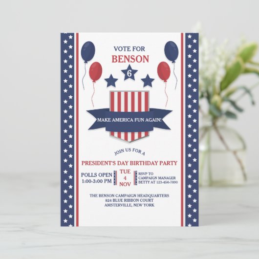 Rood Wit en Blauw Uitnodiging Presidentendag (Staand voorkant)