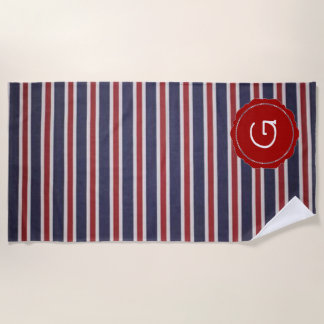 Rood-wit-en-blauw USA Monogram Stripe Design Strandlaken