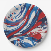 Rood wit en blauw verf giet werveling papieren bordje (Voorkant)