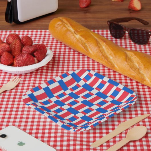 Rood wit en blauw, vergrendelde kleurenafdrukken papieren bordje (Picknick)