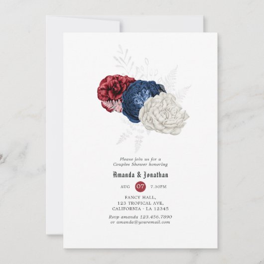 Rood wit en blauw vier juli koppels shower kaart (Voorkant)