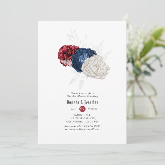 Rood wit en blauw vier juli koppels shower kaart (Staand voorkant)