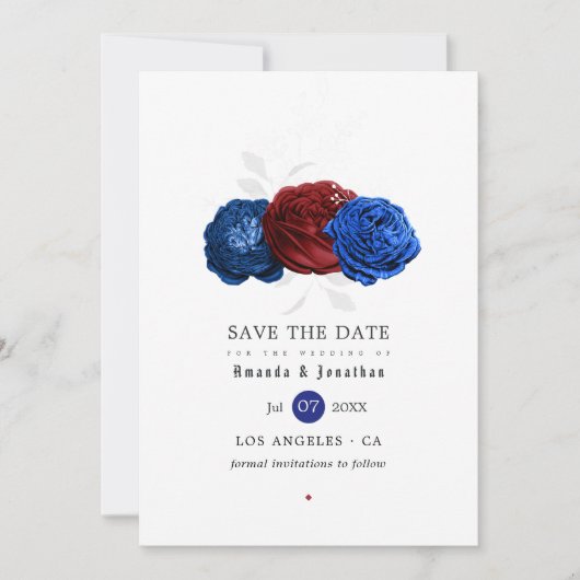 Rood Wit en Blauw Vierde Juli Wedding Save The Date (Voorkant)