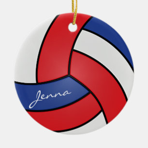 Rood, wit en blauw volleybal DIY-naam Keramisch Ornament
