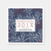 Rood, wit en blauw vuurwerk 4 juli servetten (Voorkant)