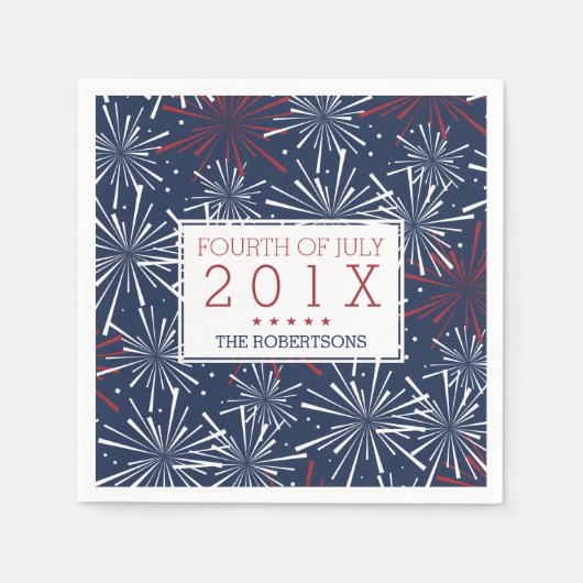 Rood, wit en blauw vuurwerk 4 juli servetten (Voorkant)