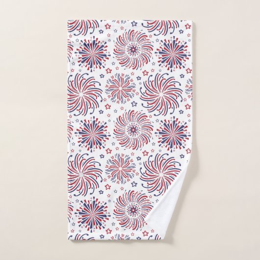 Rood wit en blauw vuurwerk en sterren bad handdoek (Handdoek)
