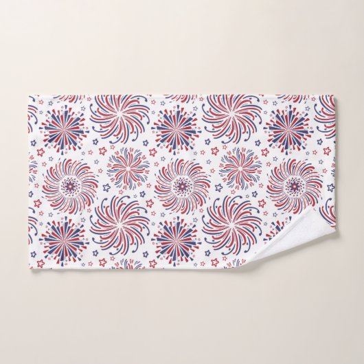 Rood wit en blauw vuurwerk en sterren bad handdoek (Handdoek)