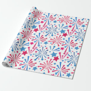 Rood wit en blauw vuurwerk Waterverf Wrapping Cadeaupapier